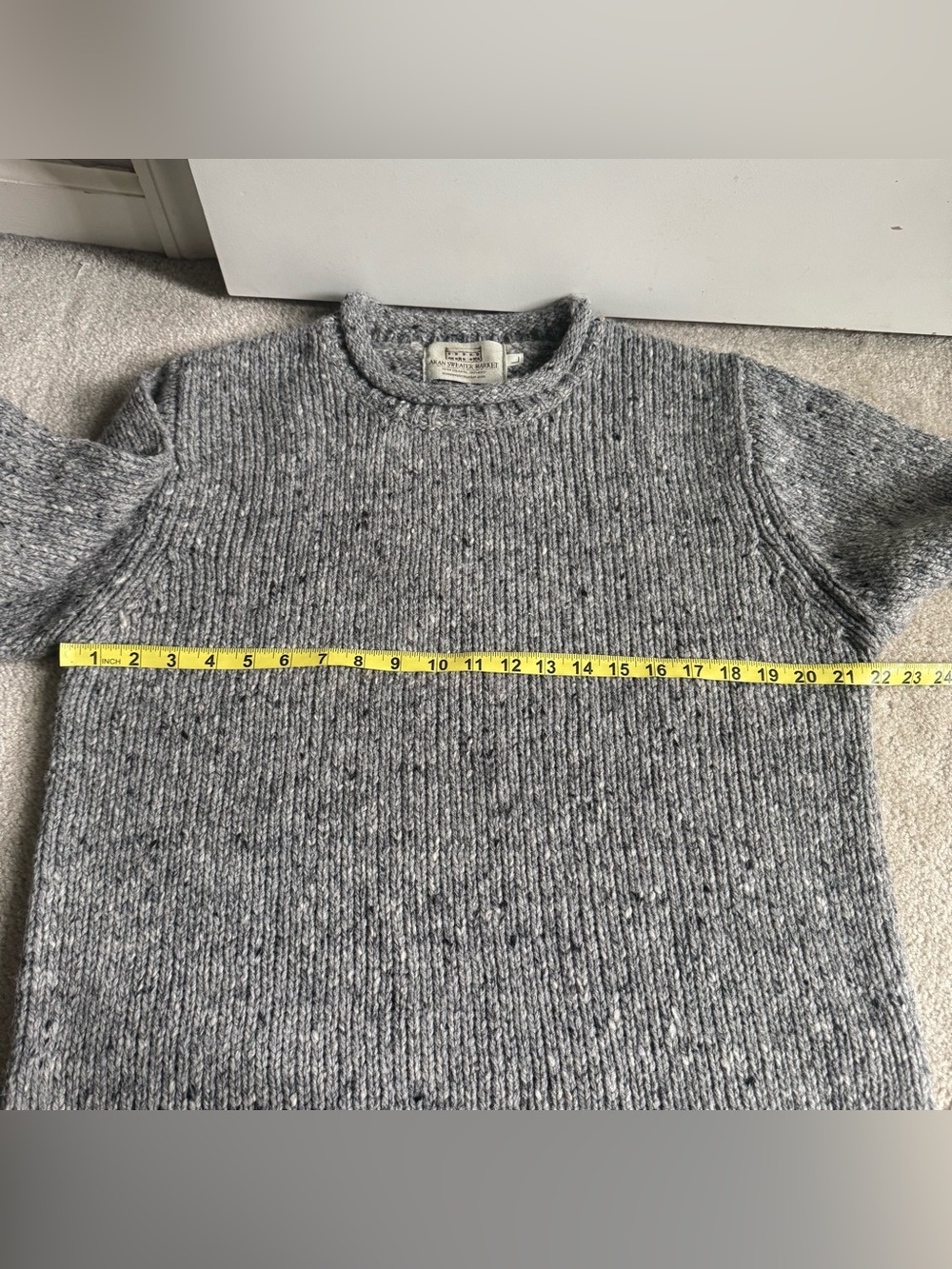 Aran Sweater Market  Donegal Tweed Roll Neck Handmade Wool Pullover Gray Irish - Picture 7 of 7